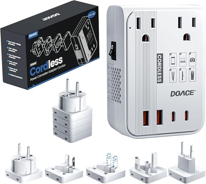 DOACE 220V to 110V Converter for European Travel - 350W Cordless Voltage by DOACE