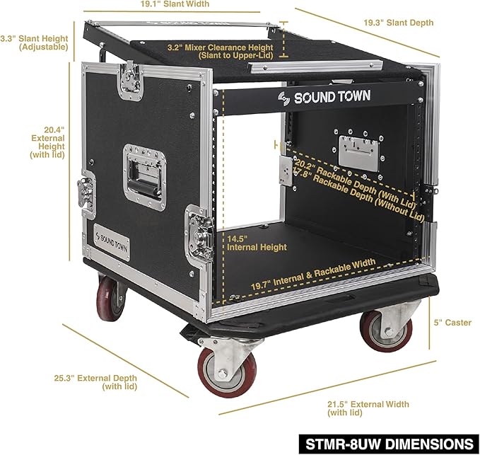 Sound Town Enhanced Thickness 1/2” Plywood 8U Audio Rack/Road ATA Case - Image 5