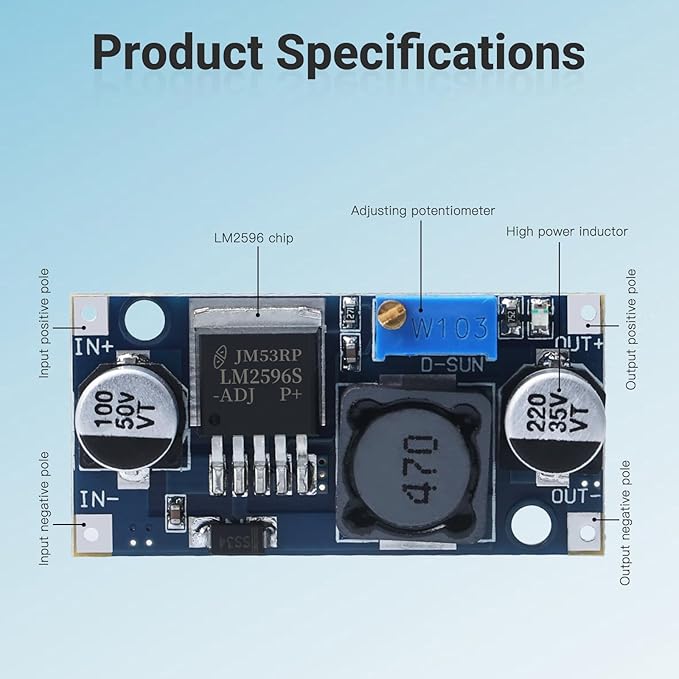 KERWINN 5PCS LM2596 DC-DC Buck Converter Step Down Module, 3.0-40V to 1.5-35V - Image 3