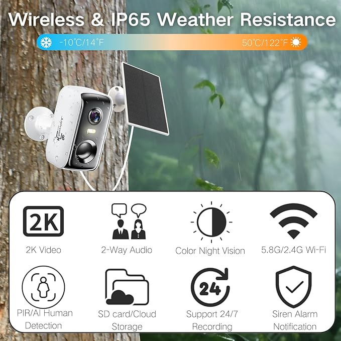 Solar Security Cameras Wireless Outdoor, 2K Outside Security Wireless WiFi - Image 2