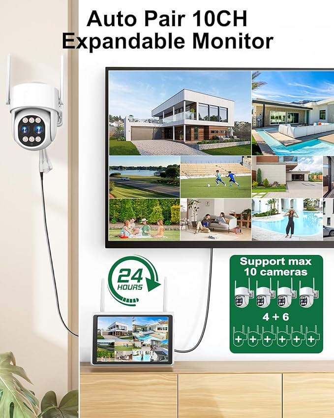 ZHXINSD 4K Security Camera System Wireless, Dual Lens 4MP+4MP 10X Zoom 2.4G/5G - Image 5