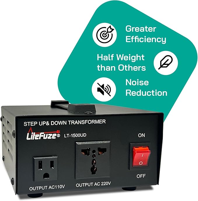 LiteFuze 1500 Watt Voltage Converter Transformer Step Up/Down - 110v to 220v / - Image 3