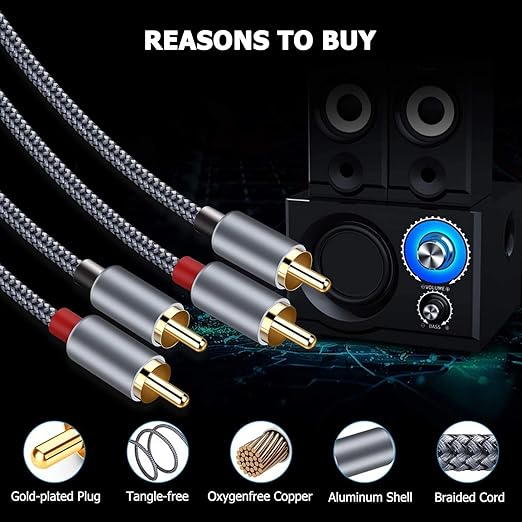 Goalfish RCA Cable, 20 Feet/6m Audio 2 Male to 2 Male Subwoofer Nylon-Braided - Image 6