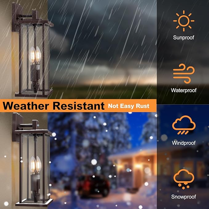 SIAFAVOI 2-Pack 16" Large Dusk to Dawn Outdoor Wall Light Fixtures, 2-Light - Image 5