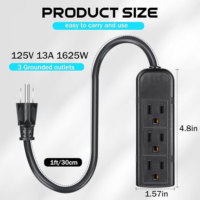 Copkim 12 Pack 3 Outlet Power Strip Extension Cord - Image 2