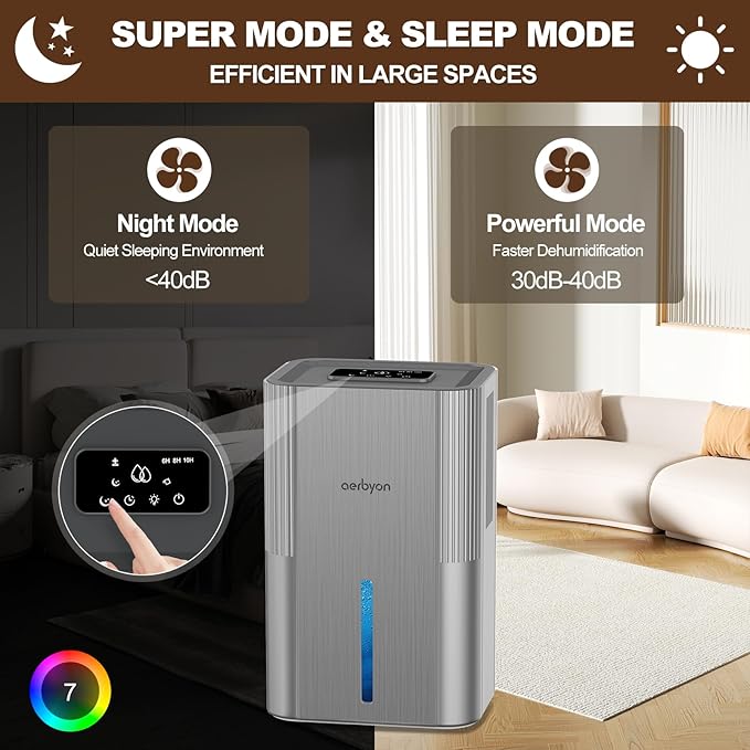 Aerbyon Dehumidifiers for Home 95 OZ Water Tank Dehumidifier for Bathroom - Image 6