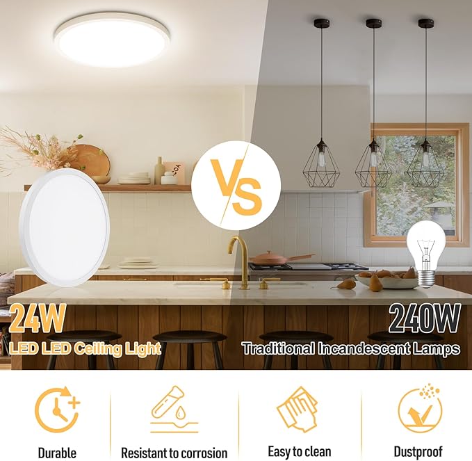 SunRider 2-Pack LED Flush Mount Ceiling Light Fixture, 4000K Neutral White - Image 4