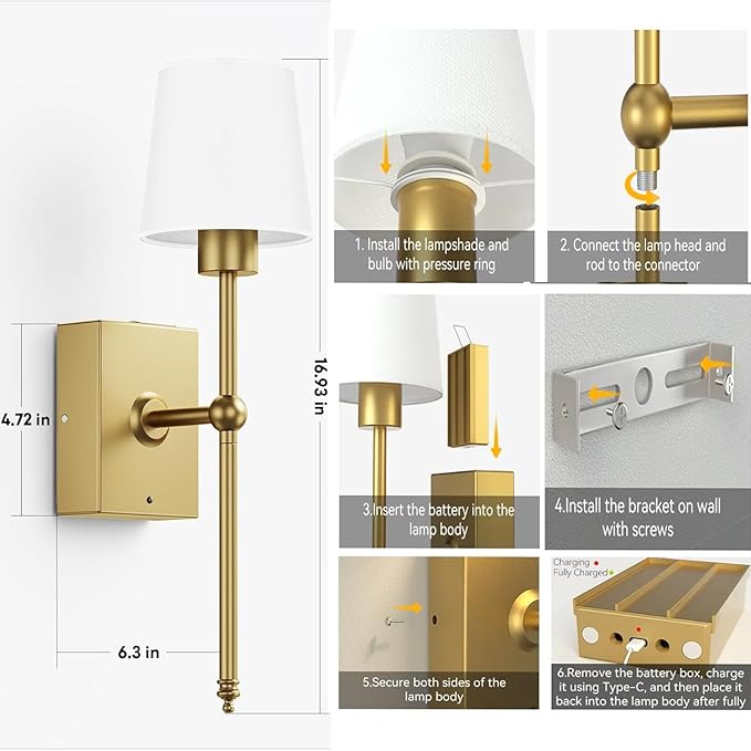 Upgrade Battery-Operated Wall Sconces Set of 2 pieces: Rechargeable Wall Lights - Image 5