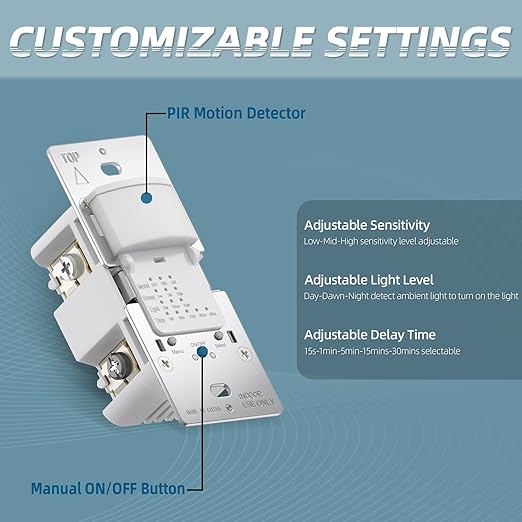 ECOELER Single Pole Occupancy Motion Sensor Light Switch, PIR Infrared Motion - Image 2
