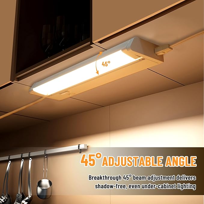 24" 6Pack Hardwired Under Cabinet LED Light Plug in, 16W 1200LM, Rotatable 45° - Image 3