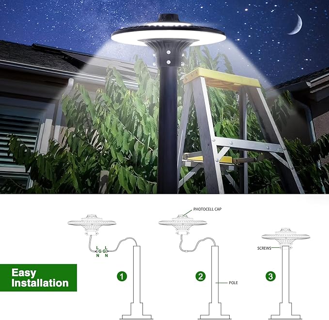 60W LED Post Top Light with Photocell, 8400 lumens 5000K Circular Area Pole - Image 5