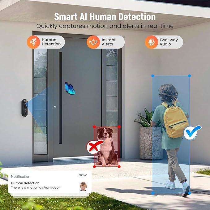 GridTera Smart Video Doorbell Camera Wireless, AI Human Detection and Instant - Image 3