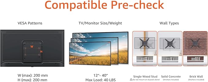 Amazon Basics Fixed Flat TV Wall Mount fits 12 to 40 inch TVs and VESA 200x200 - Image 2