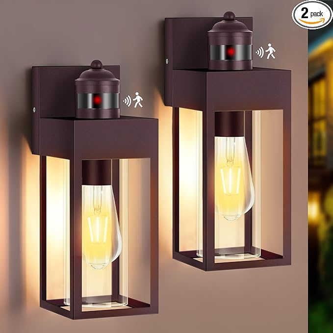 LWSOY Motion Sensor Outdoor Wall Lanterns 2 Packs, Dusk to Dawn Exterior Light by LWSOY