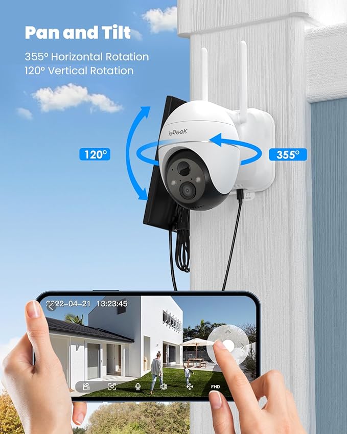 ieGeek Security Camera Outdoor, 2K Wireless WiFi 360°PTZ Camera, Solar Battery - Image 2