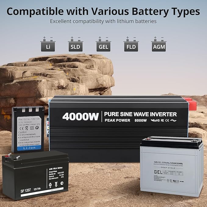 4000W Pure Sine Wave Inverter, 1 USB Port 5v/3.4a, LCD Display&Remote Controller - Image 3