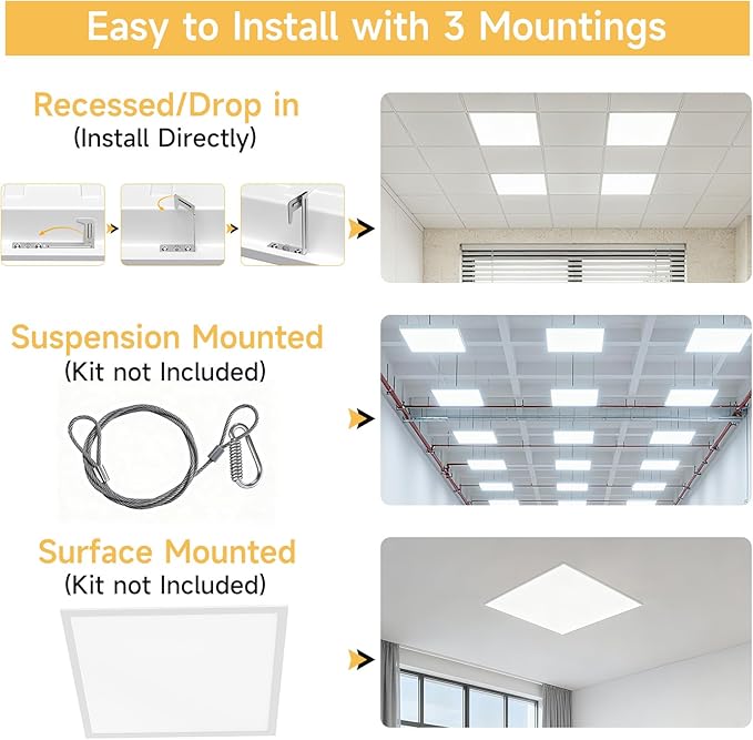 2 Pack 2x2 LED Flat Panel Light Drop Ceiling Office Fixture, Surface Mount Drop - Image 4