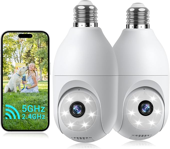 Light Bulb Security Camera Wireless Outdoor, 5G&2.4G WiFi Cameras by Rocktone