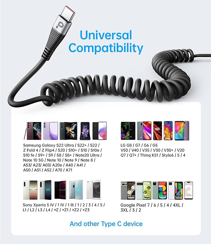USB C to C Charger Cable, Coiled USB-C Cable - Image 6