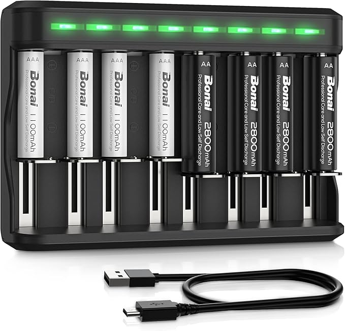 BONAI AA AAA Rechargeable Batteries Charger Set, 4 Pack 2800mAh AA and 4 Pack by BONAI