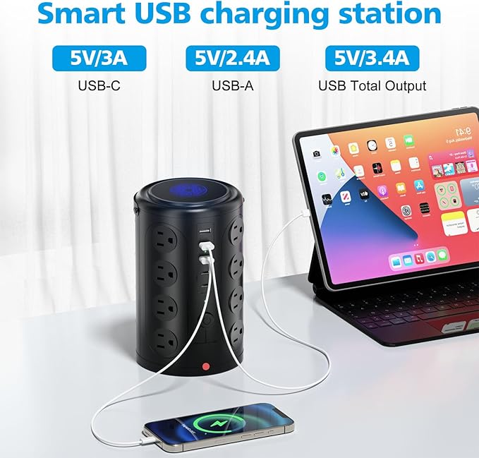 Tower Surge Protector Power Strip, 5FT Extension Cord, 1800J Protector Charging - Image 5