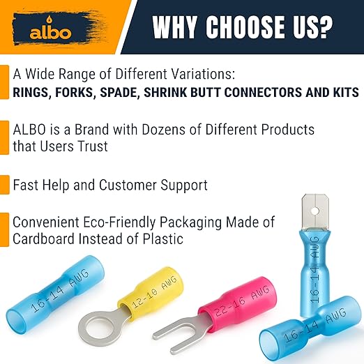 ALBO 350PCS Heat Shrink Fork Spade Connectors Kit #10 – 22-10 AWG Tinned Copper - Image 5
