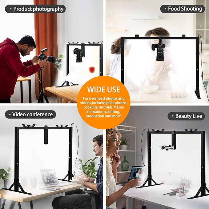Overhead Camera Mount with Light LED 5600K Continuous -Top-Down Shooting Desk - Image 6