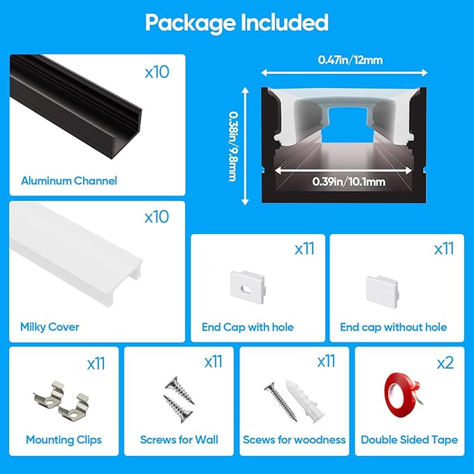 Besseto 10 Pack 1M/3.3Ft LED Aluminum Channel - Image 3