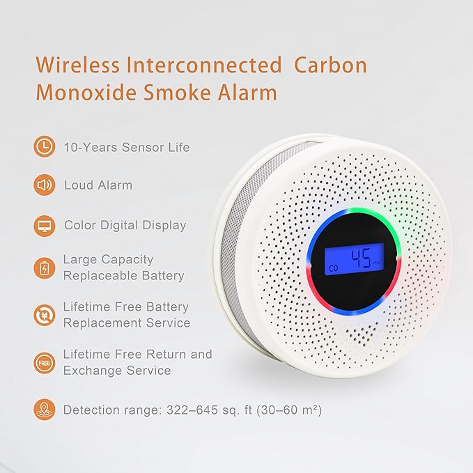 Kesymo 1Pack Upgraded Interlinked Smoke Carbon Monoxide Detector, Battery - Image 4