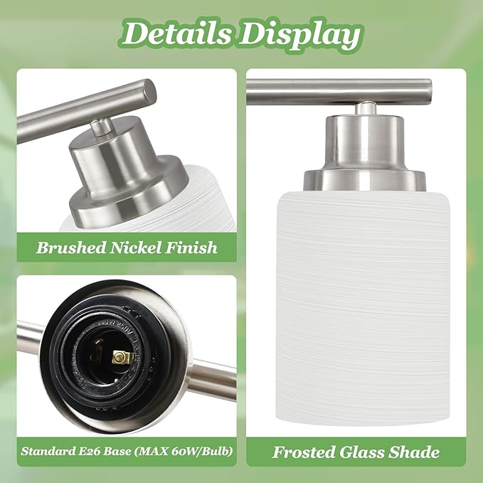 Guliaofo 2-Light Vanity Lights, Brushed Nickel Bathroom Light Fixture - Image 3