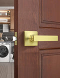 Mengico 1 Pack Passage Door Levers Gold Finish, No-Locking Keyless Square Door by Mengico