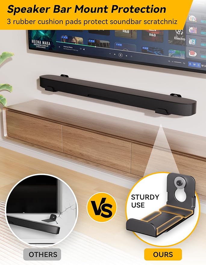 MUAKIOY SoundBar Wall Mounts, Universal Sound Bar Brackets Under TV, Depth - Image 5