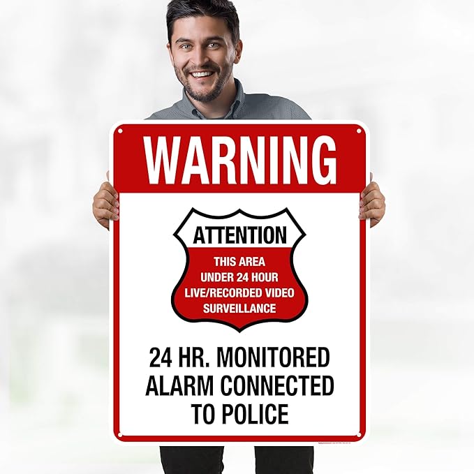 Warning 24 HR. Monitored Alarm Connected To Police Sign, 24x30 Inches, 55 mil - Image 2