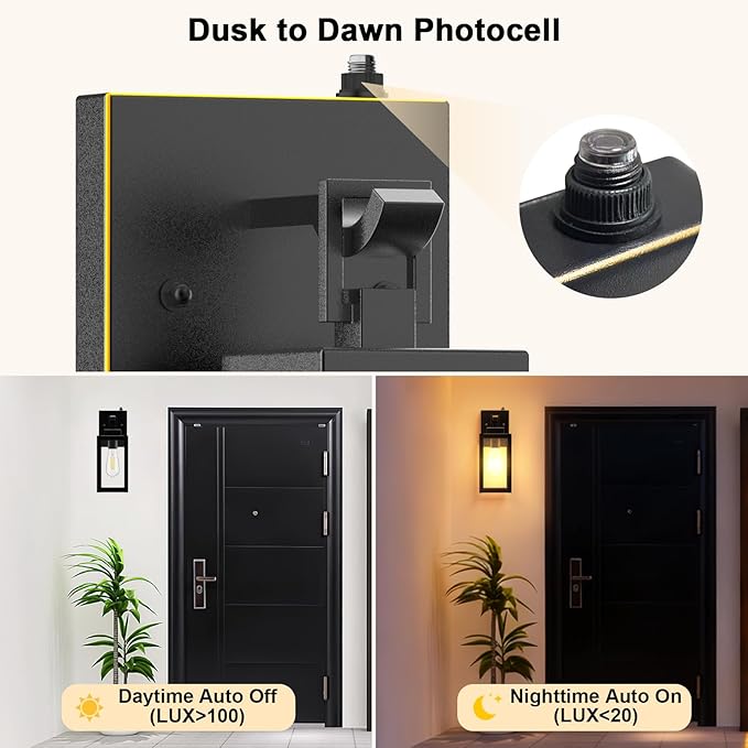 LTBLIGHT Dusk to Dawn Outdoor Front Porch Light, Vintage Black-Gold Exterior - Image 2