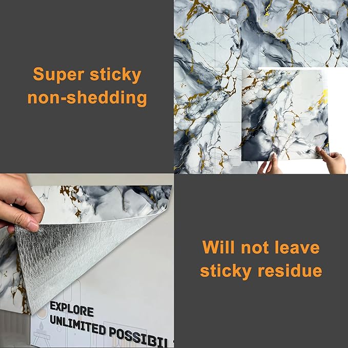 Wall Panels Peel and Stick，PVC Imitation Artificial Marble Tiles Sticker，20 pcs - Image 3