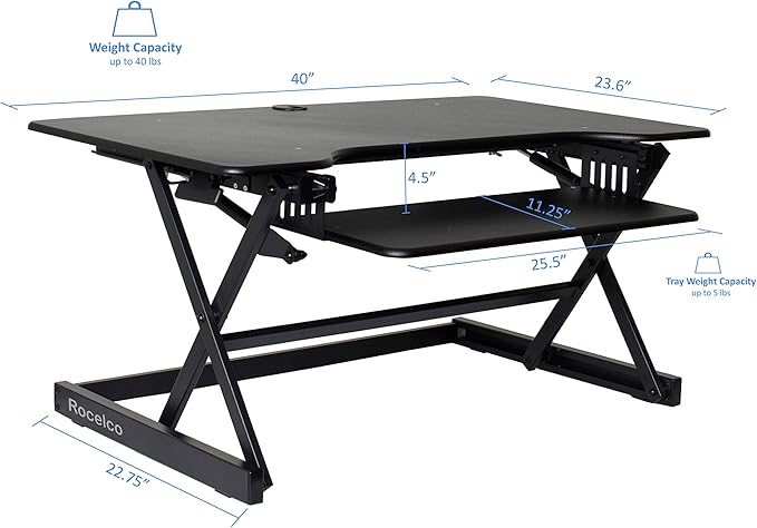 Rocelco 40" Large Height Adjustable Standing Desk Converter - Image 4
