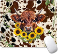 Western Highland Cow Sunflowers and Cowhide Brown Square Mouse pad, Waterproof by Goodsprout
