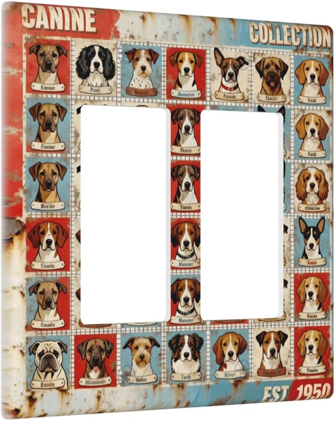 Bvtewkhz Dogs Funny Puppy Pets Vintage 2 Gang Double Rocker Decorative Outlet - Image 2
