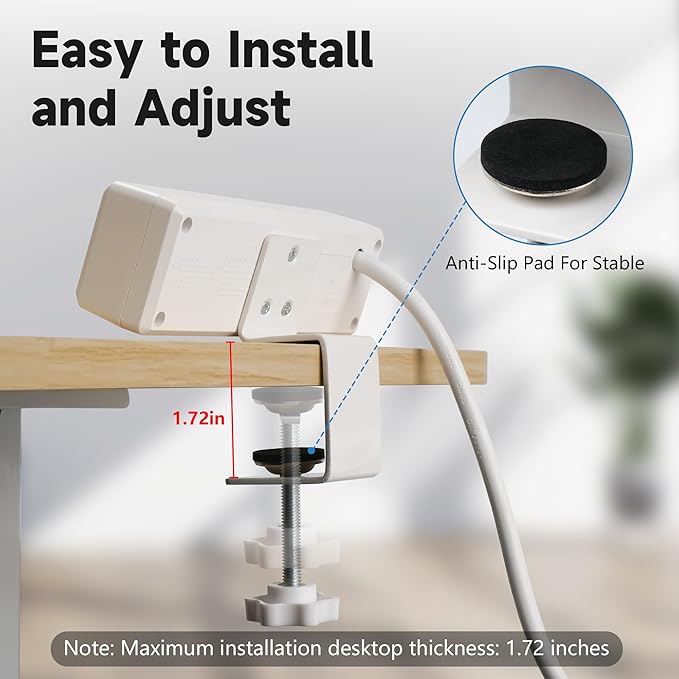 Desk Clamp Power Strip with 10Feet Extension Cord, 45 Degree 3-Prong Thin Flat - Image 2