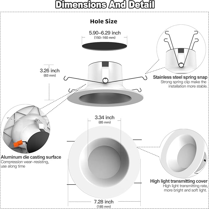 VANANCE Smart Can Light 6 Inch, 2700K-6500K CCT Selectable, RGB Remote LED - Image 3