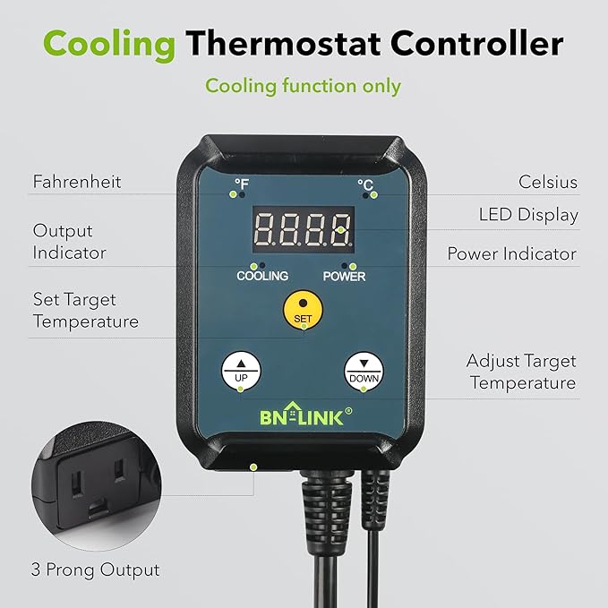 BN-LINK Digital Cooling Thermostat Controller, Temperature Controlled Outlet - Image 2