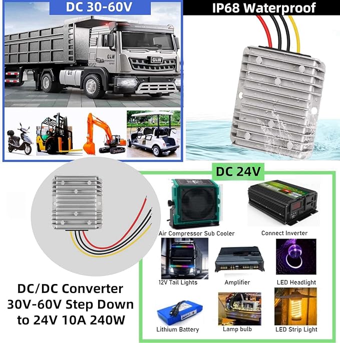 Golf Cart Accessories 10A 240W DC-DC 36V 48V Step Down to 24V Converter Golf - Image 6