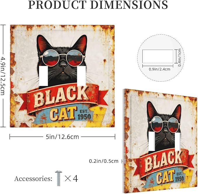 Bvtewkhz Black Cat Vintage 2 Gang Double Toggle Decorative Outlet Covers Light - Image 5