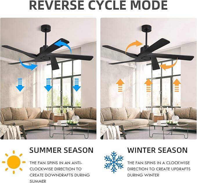 WINGBO 64" ABS DC Ceiling Fan No Light, 5 Blade ABS Plastic Ceiling Fan - Image 4