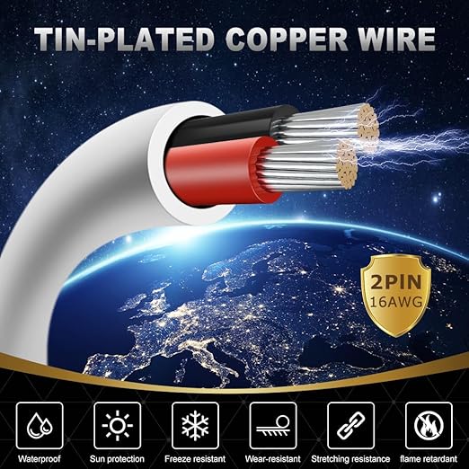 16 Gauge 2 Conductor Electrical Wire, 100FT White Stranded Low Voltage 16/2 PVC - Image 2