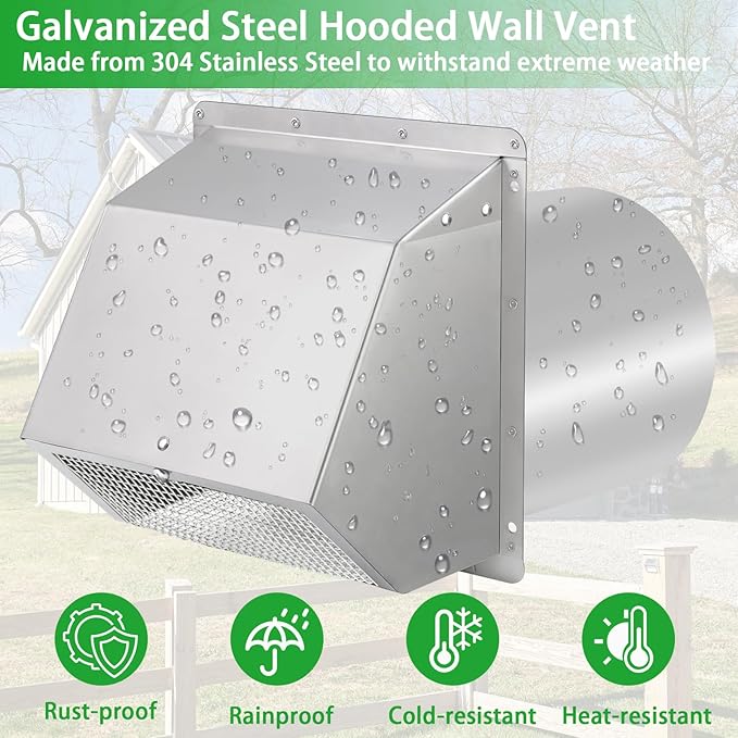 8 inch Wall Vent Ccover, Exhaust Vent Hooded Wall Vent - Image 6