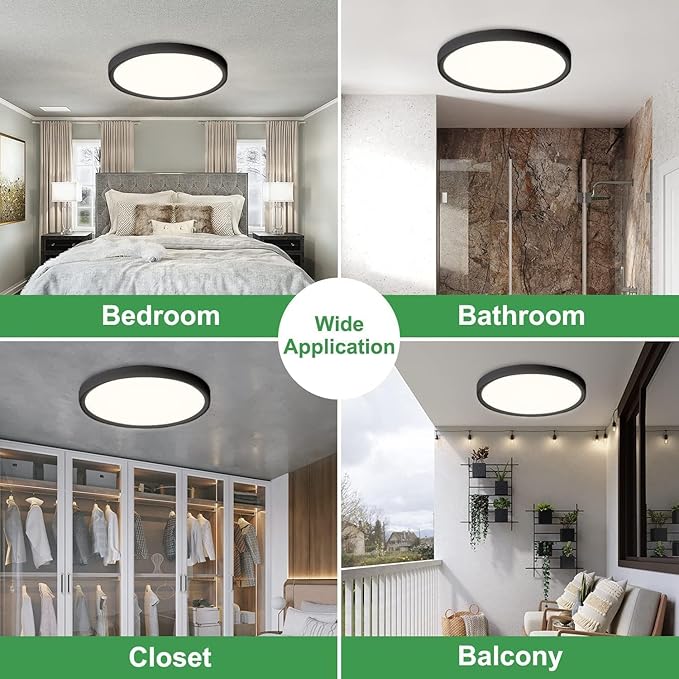 2PK 15.8 Inch Black LED Flush Mount Ceiling Light, 3000K/4000K/6000K CCT - Image 7