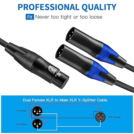 LanSenSu XLR Female to 2 XLR Male Patch Y Cable, Balanced Microphone Splitter - Image 5