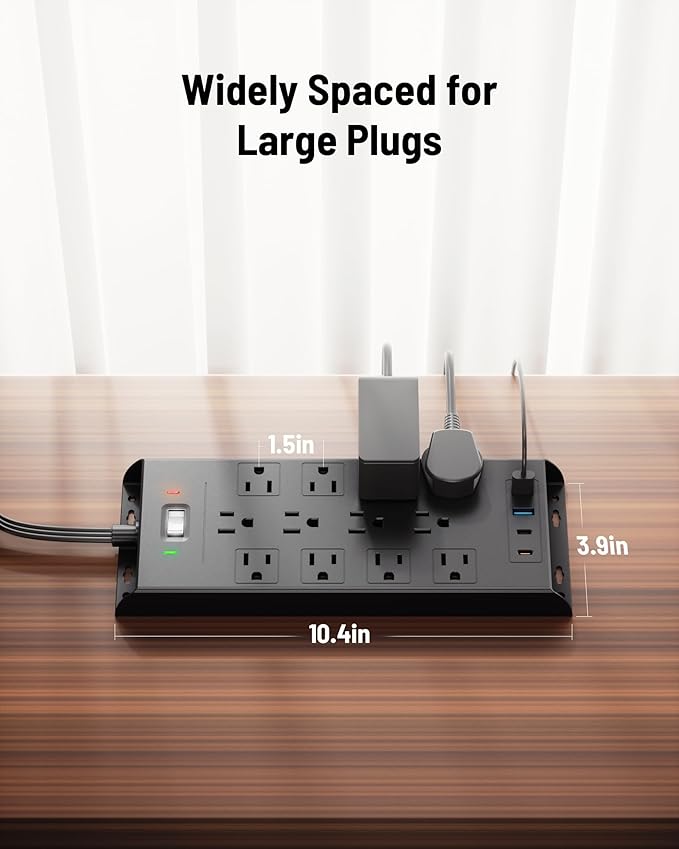 Surge Protector Power Strip 4800J, LeZone 15Ft Long Extension Cord Flat Plug - Image 6