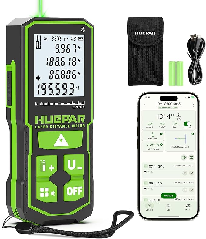 Laser Measuing Tool with Bluetooth APP, ±1/16" High Accuracy, Huepar by Huepar